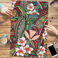 Personalised Hawaii Tribal Humpback Whale Puzzle Ulaula Hibiscus Seamless Pattern