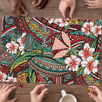 Personalised Hawaii Tribal Humpback Whale Puzzle Ulaula Hibiscus Seamless Pattern
