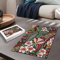 Personalised Hawaii Tribal Humpback Whale Puzzle Ulaula Hibiscus Seamless Pattern