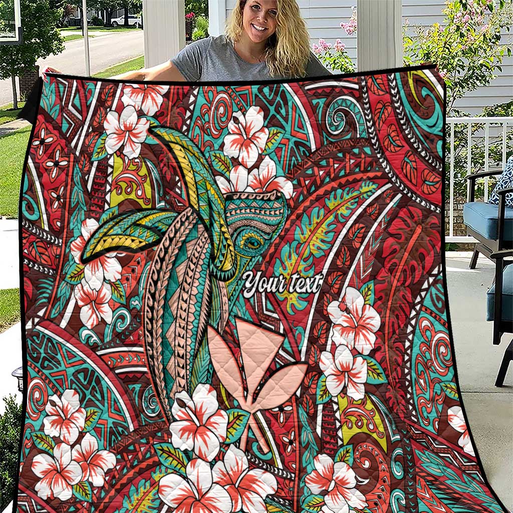 Personalised Hawaii Tribal Humpback Whale Quilt Ulaula Hibiscus Seamless Pattern
