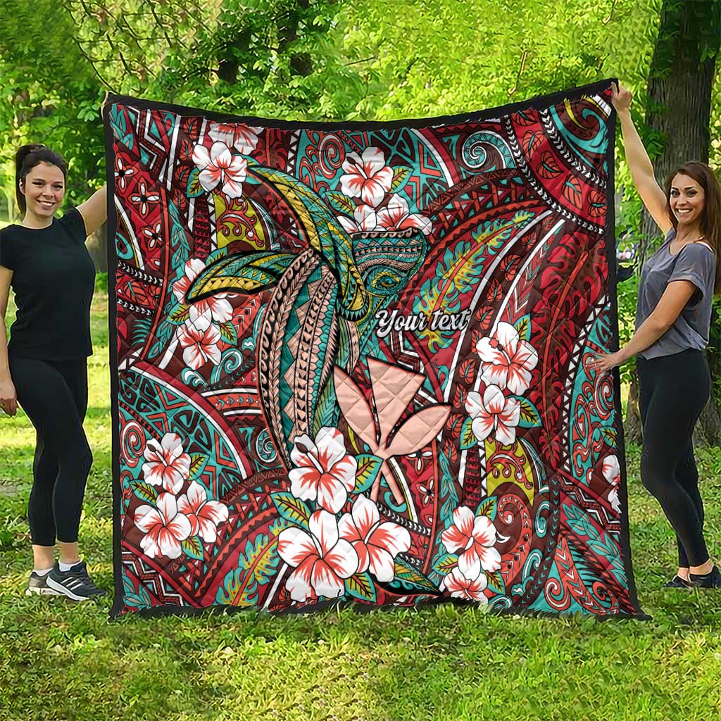 Personalised Hawaii Tribal Humpback Whale Quilt Ulaula Hibiscus Seamless Pattern