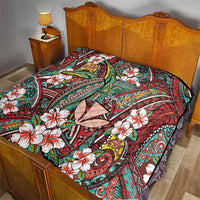 Personalised Hawaii Tribal Humpback Whale Quilt Ulaula Hibiscus Seamless Pattern