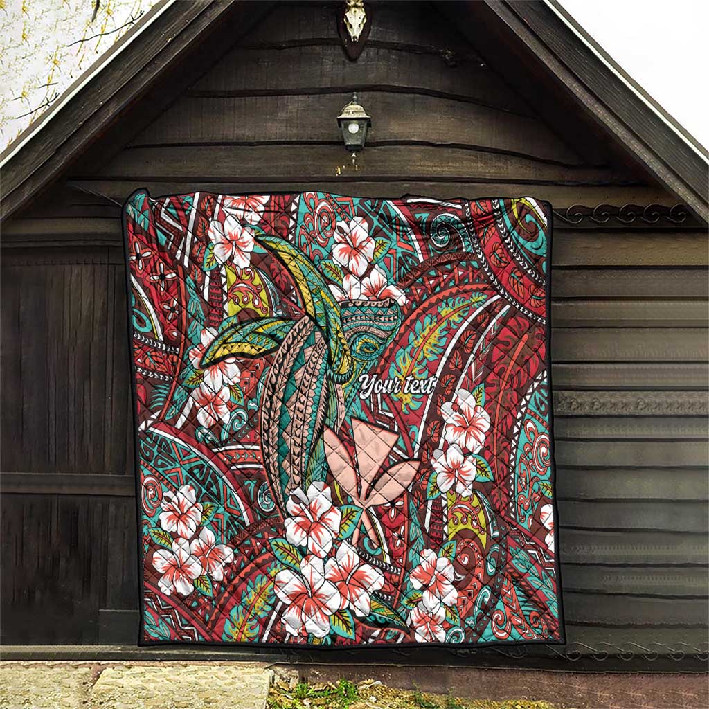 Personalised Hawaii Tribal Humpback Whale Quilt Ulaula Hibiscus Seamless Pattern