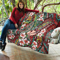 Personalised Hawaii Tribal Humpback Whale Quilt Ulaula Hibiscus Seamless Pattern