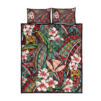 Personalised Hawaii Tribal Humpback Whale Quilt Bed Set Ulaula Hibiscus Seamless Pattern