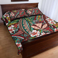 Personalised Hawaii Tribal Humpback Whale Quilt Bed Set Ulaula Hibiscus Seamless Pattern
