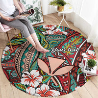 Personalised Hawaii Tribal Humpback Whale Round Carpet Ulaula Hibiscus Seamless Pattern LT9 - Polynesian Pride