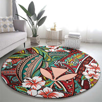 Personalised Hawaii Tribal Humpback Whale Round Carpet Ulaula Hibiscus Seamless Pattern LT9 - Polynesian Pride