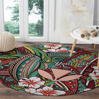 Personalised Hawaii Tribal Humpback Whale Round Carpet Ulaula Hibiscus Seamless Pattern LT9 - Polynesian Pride