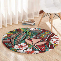 Personalised Hawaii Tribal Humpback Whale Round Carpet Ulaula Hibiscus Seamless Pattern LT9 - Polynesian Pride
