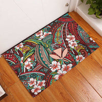 Personalised Hawaii Tribal Humpback Whale Rubber Doormat Ulaula Hibiscus Seamless Pattern