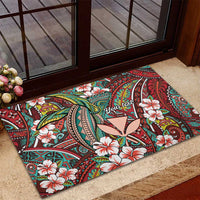 Personalised Hawaii Tribal Humpback Whale Rubber Doormat Ulaula Hibiscus Seamless Pattern