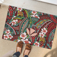Personalised Hawaii Tribal Humpback Whale Rubber Doormat Ulaula Hibiscus Seamless Pattern
