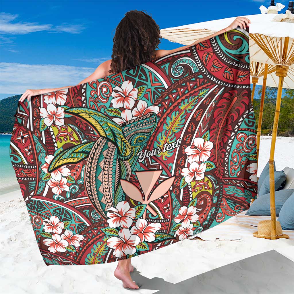 Personalised Hawaii Tribal Humpback Whale Sarong Ulaula Hibiscus Seamless Pattern