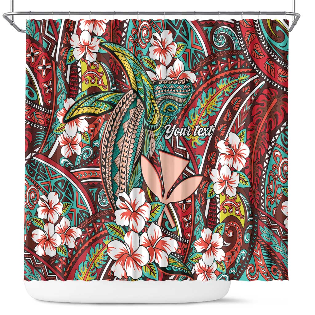 Personalised Hawaii Tribal Humpback Whale Shower Curtain Ulaula Hibiscus Seamless Pattern LT9 Red - Polynesian Pride