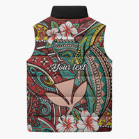 Personalised Hawaii Tribal Humpback Whale Sleeveless Puffer Jacket Ulaula Hibiscus Seamless Pattern