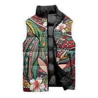 Personalised Hawaii Tribal Humpback Whale Sleeveless Puffer Jacket Ulaula Hibiscus Seamless Pattern