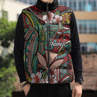 Personalised Hawaii Tribal Humpback Whale Sleeveless Puffer Jacket Ulaula Hibiscus Seamless Pattern