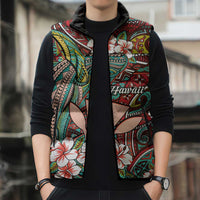Personalised Hawaii Tribal Humpback Whale Sleeveless Puffer Jacket Ulaula Hibiscus Seamless Pattern