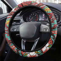 Hawaii Tribal Humpback Whale Steering Wheel Cover Ulaula Hibiscus Seamless Pattern