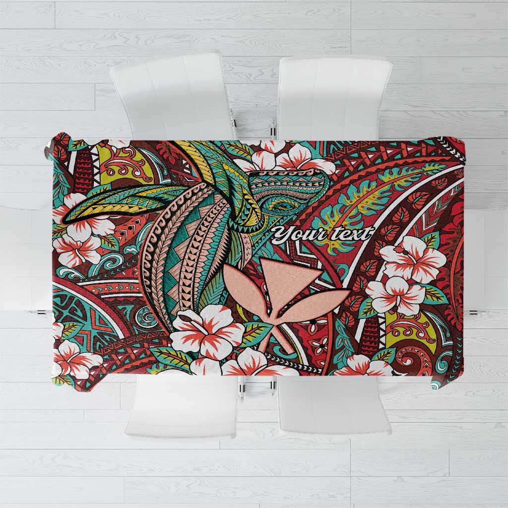 Personalised Hawaii Tribal Humpback Whale Tablecloth Ulaula Hibiscus Seamless Pattern