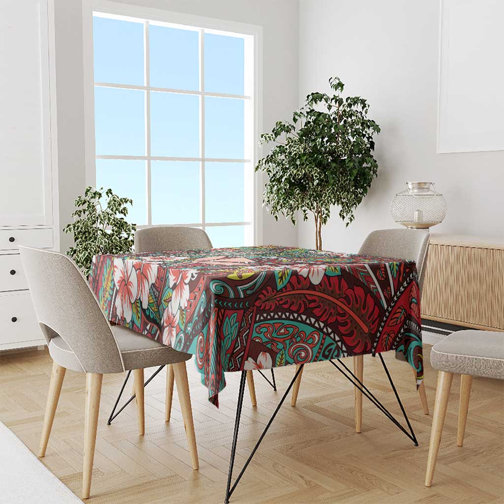 Personalised Hawaii Tribal Humpback Whale Tablecloth Ulaula Hibiscus Seamless Pattern