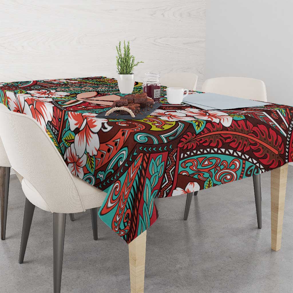 Personalised Hawaii Tribal Humpback Whale Tablecloth Ulaula Hibiscus Seamless Pattern