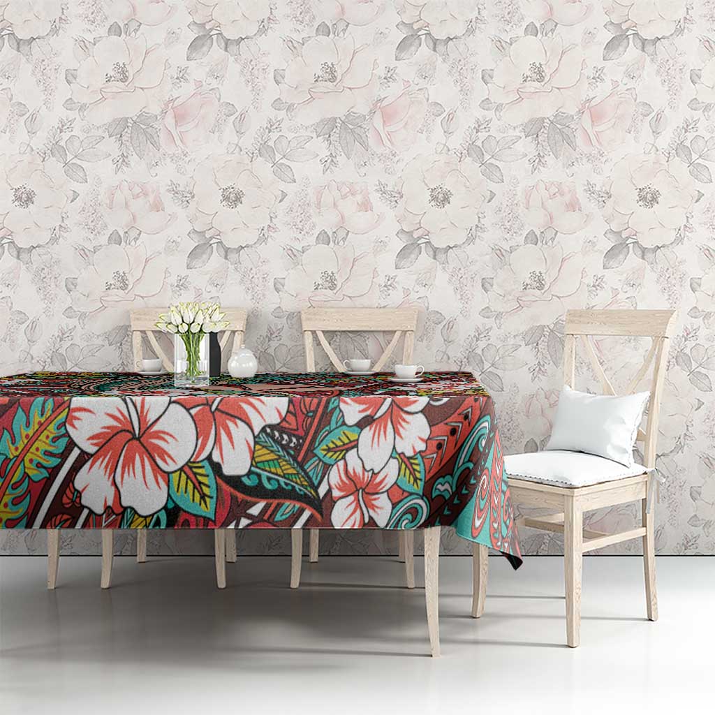 Personalised Hawaii Tribal Humpback Whale Tablecloth Ulaula Hibiscus Seamless Pattern