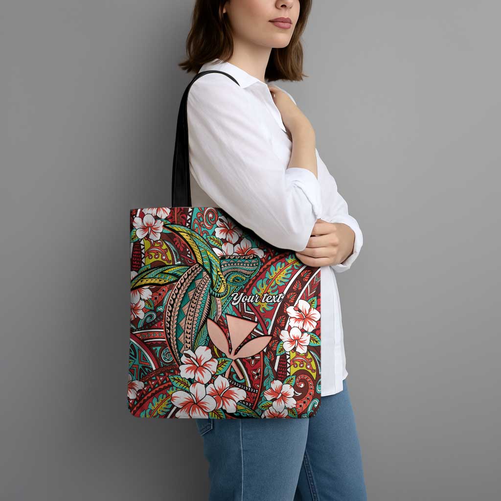 Personalised Hawaii Tribal Humpback Whale Tote Bag Ulaula Hibiscus Seamless Pattern