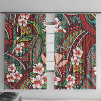 Personalised Hawaii Tribal Humpback Whale Window Curtain Ulaula Hibiscus Seamless Pattern
