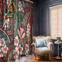 Personalised Hawaii Tribal Humpback Whale Window Curtain Ulaula Hibiscus Seamless Pattern