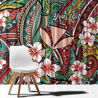 Personalised Hawaii Tribal Humpback Whale Window Curtain Ulaula Hibiscus Seamless Pattern