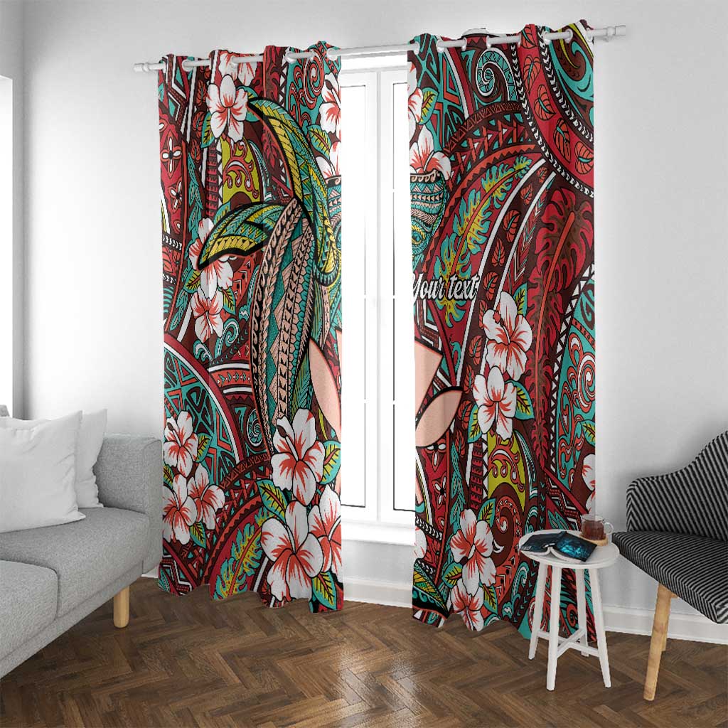 Personalised Hawaii Tribal Humpback Whale Window Curtain Ulaula Hibiscus Seamless Pattern