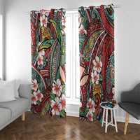 Personalised Hawaii Tribal Humpback Whale Window Curtain Ulaula Hibiscus Seamless Pattern