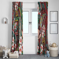 Personalised Hawaii Tribal Humpback Whale Window Curtain Ulaula Hibiscus Seamless Pattern