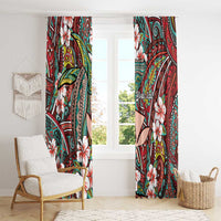 Personalised Hawaii Tribal Humpback Whale Window Curtain Ulaula Hibiscus Seamless Pattern