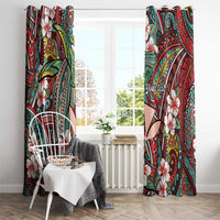 Personalised Hawaii Tribal Humpback Whale Window Curtain Ulaula Hibiscus Seamless Pattern