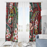 Personalised Hawaii Tribal Humpback Whale Window Curtain Ulaula Hibiscus Seamless Pattern