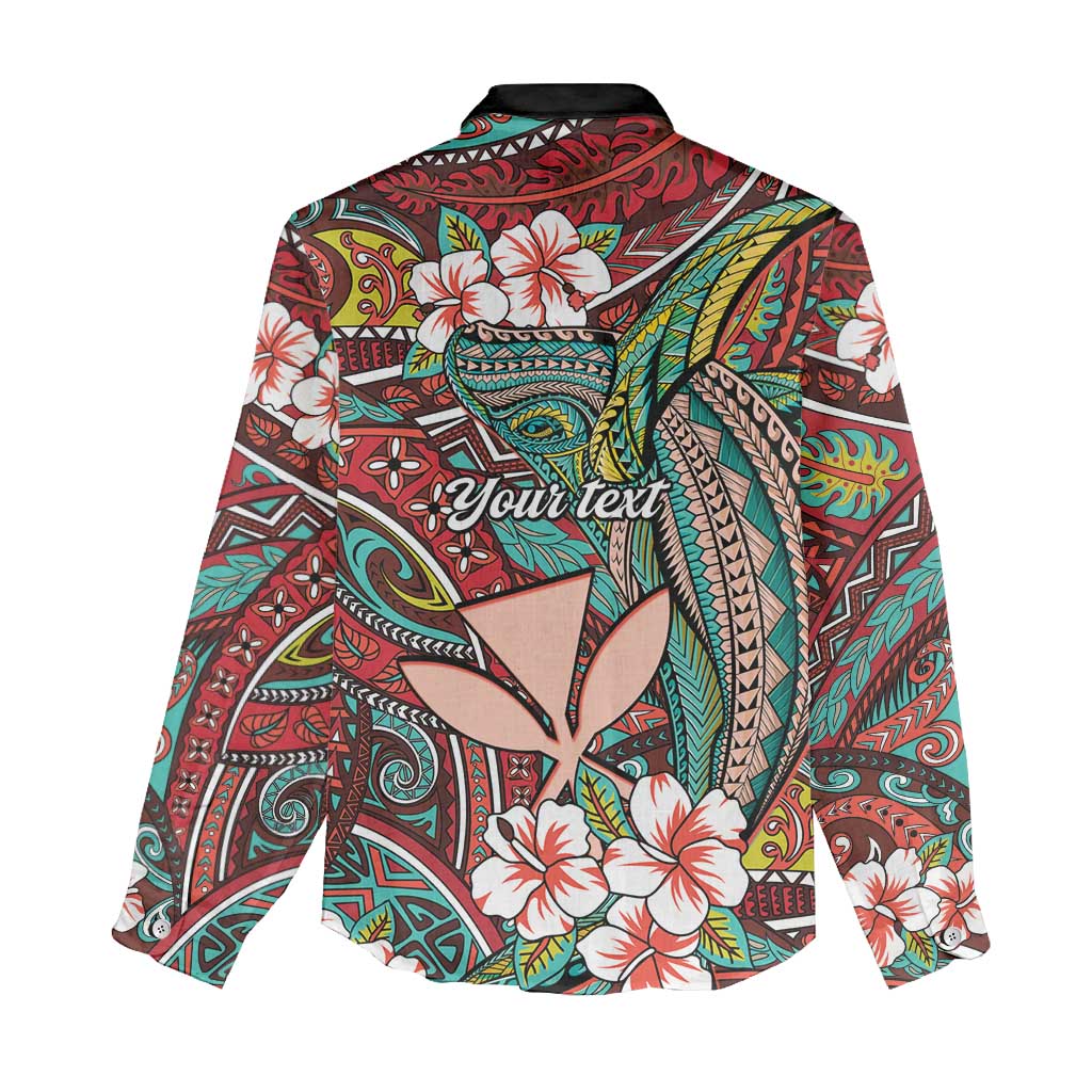 Personalised Hawaii Tribal Humpback Whale Women Casual Shirt Ulaula Hibiscus Seamless Pattern