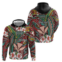 Personalised Hawaii Tribal Humpback Whale Zip Hoodie Ulaula Hibiscus Seamless Pattern