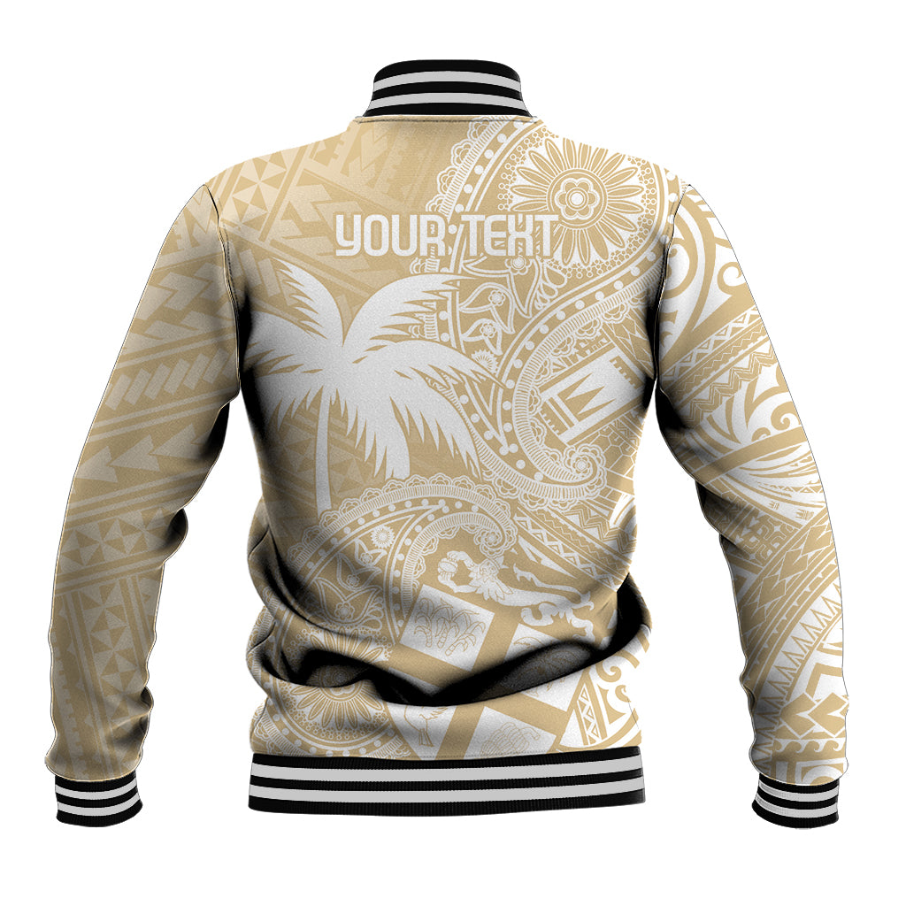 Custom Indo Fijians Baseball Jacket Fiji ke Hindustani Polyneisan Paisley Beige Style