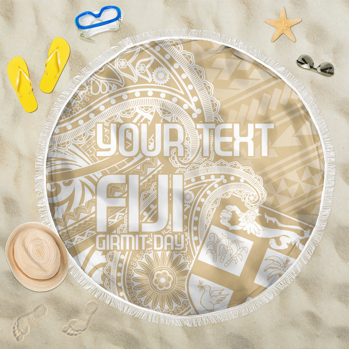 Custom Indo Fijians Beach Blanket Fiji ke Hindustani Polyneisan Paisley Beige Style