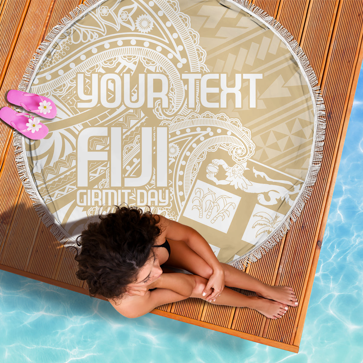 Custom Indo Fijians Beach Blanket Fiji ke Hindustani Polyneisan Paisley Beige Style