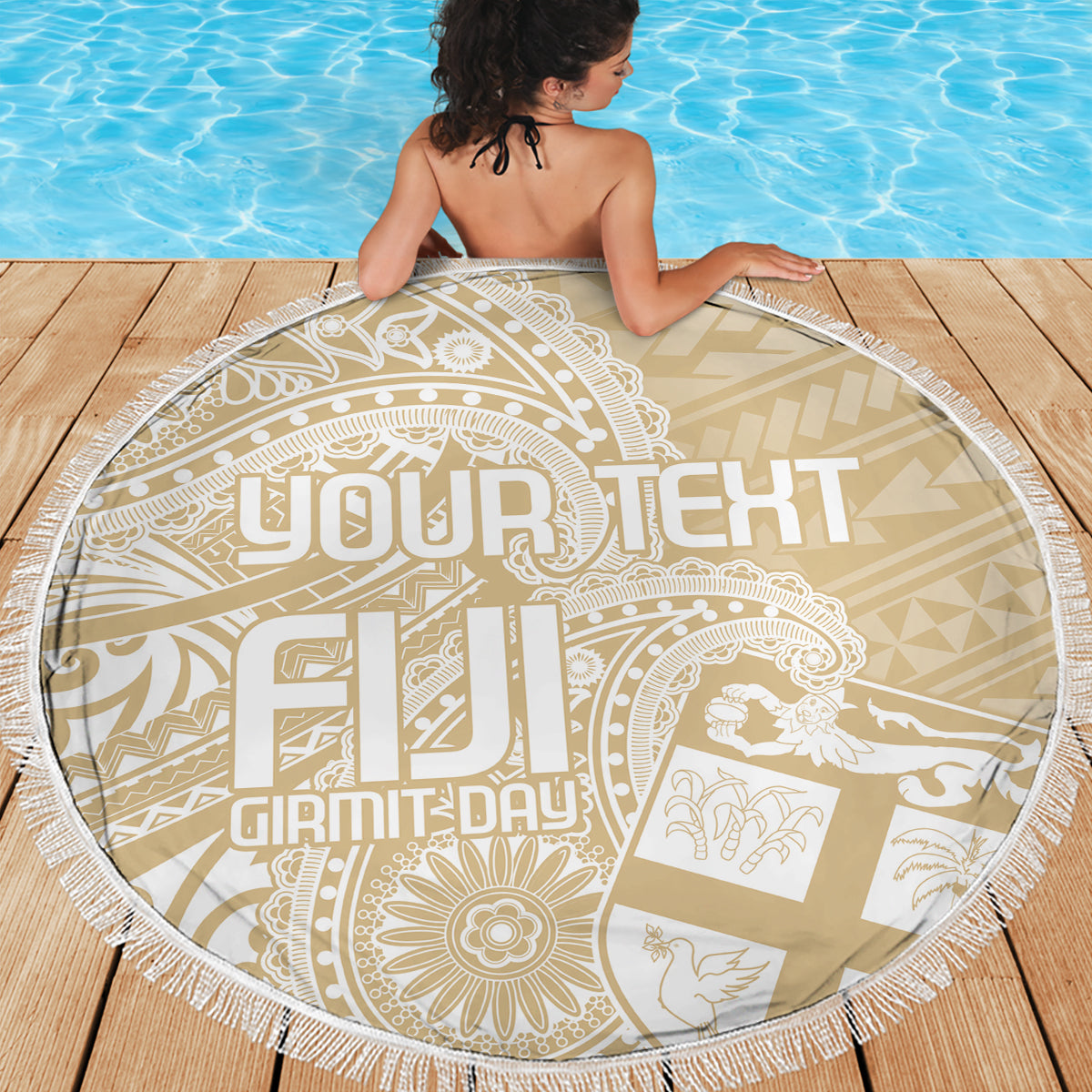 Custom Indo Fijians Beach Blanket Fiji ke Hindustani Polyneisan Paisley Beige Style