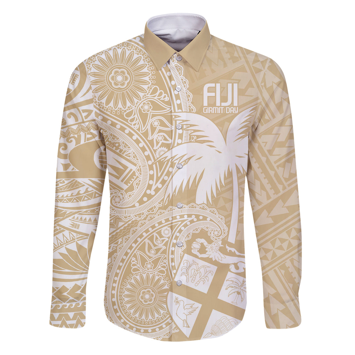 Custom Indo Fijians Family Matching Puletasi and Hawaiian Shirt Fiji ke Hindustani Polyneisan Paisley Beige Style