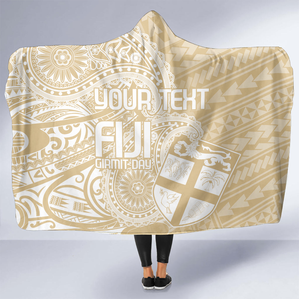 Custom Indo Fijians Hooded Blanket Fiji ke Hindustani Polyneisan Paisley Beige Style