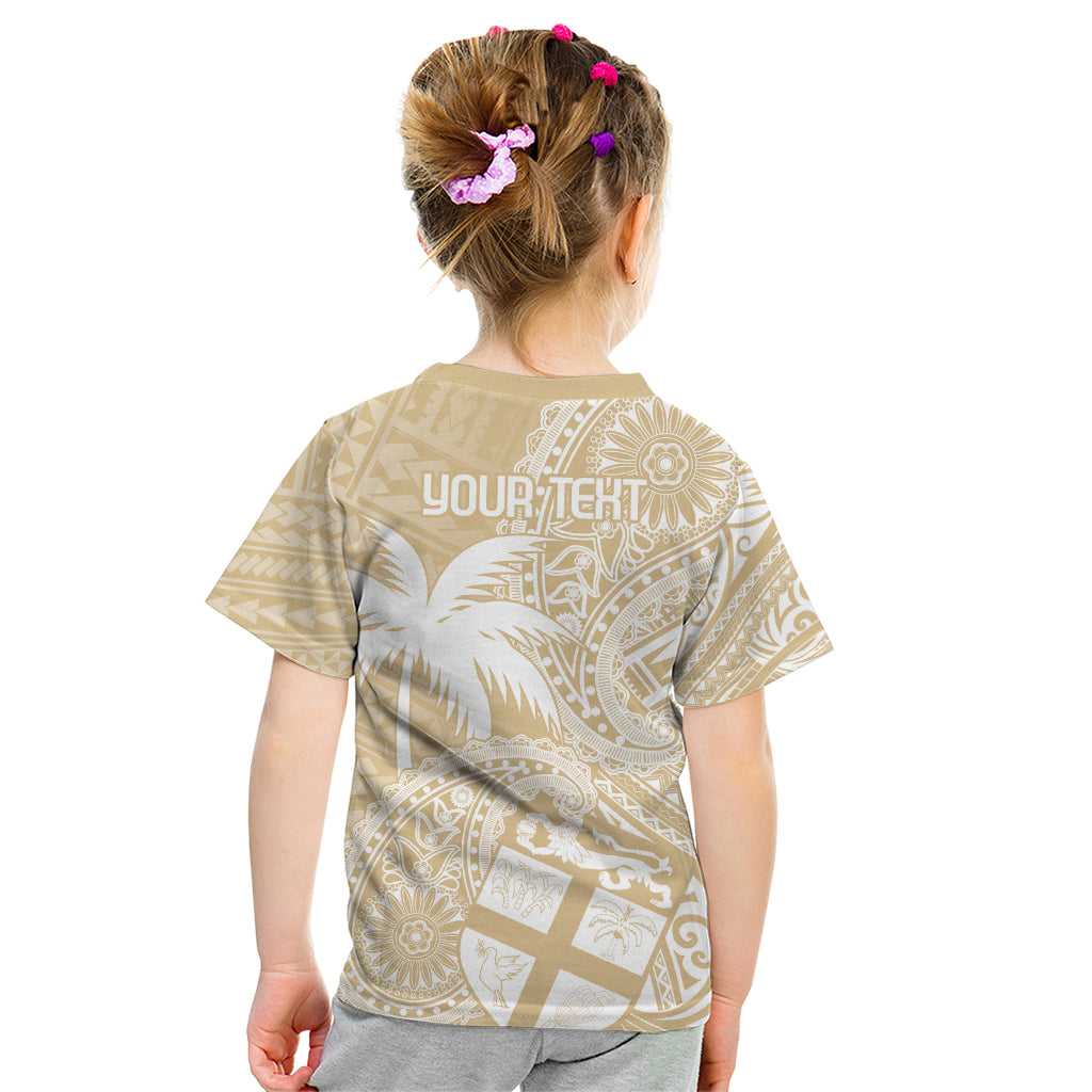 Custom Indo Fijians Kid T Shirt Fiji ke Hindustani Polyneisan Paisley Beige Style