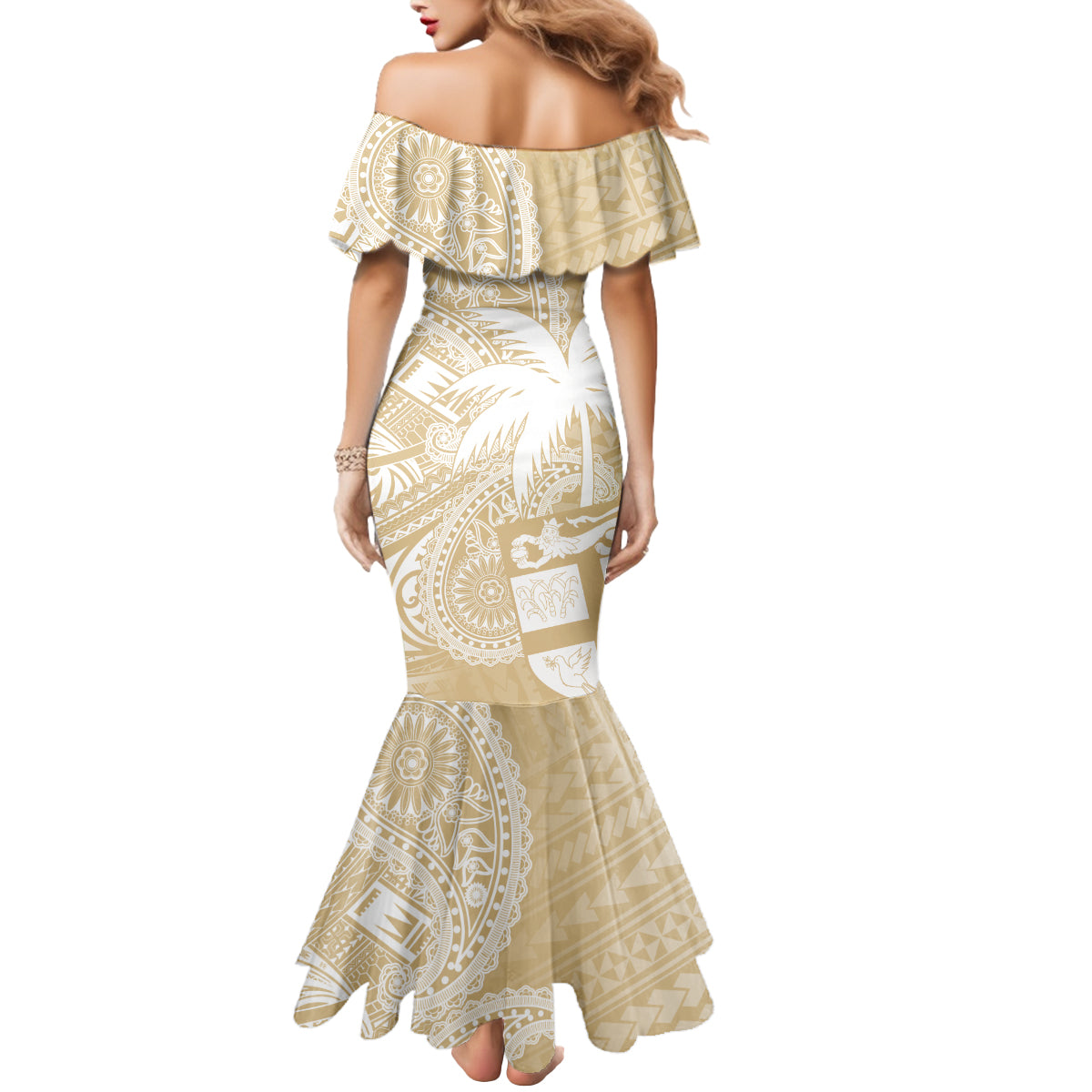 Custom Indo Fijians Mermaid Dress Fiji ke Hindustani Polyneisan Paisley Beige Style