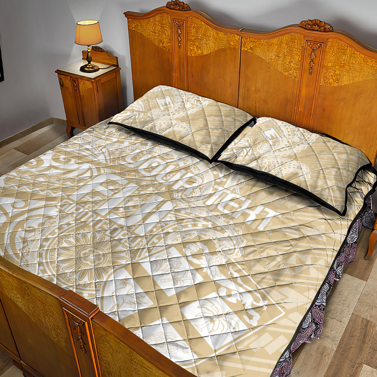 Custom Indo Fijians Quilt Bed Set Fiji ke Hindustani Polyneisan Paisley Beige Style