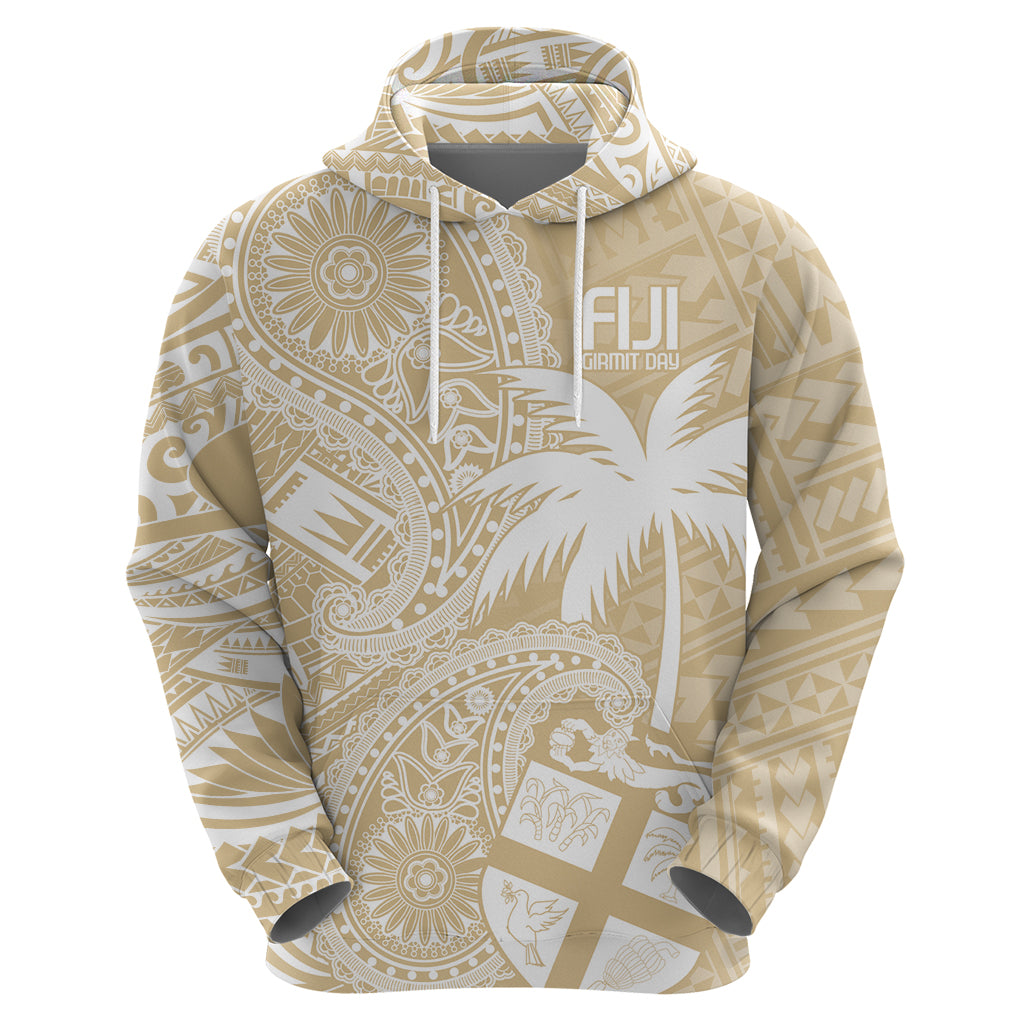 Custom Indo Fijians Zip Hoodie Fiji ke Hindustani Polyneisan Paisley Beige Style